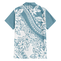 Polynesia Family Matching Off Shoulder Short Dress and Hawaiian Shirt Polynesian Tropical Flowers Blue Pastel Vibes LT14 - Polynesian Pride