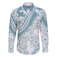 Polynesia Family Matching Off Shoulder Short Dress and Hawaiian Shirt Polynesian Tropical Flowers Blue Pastel Vibes LT14 Dad's Shirt - Long Sleeve Blue - Polynesian Pride