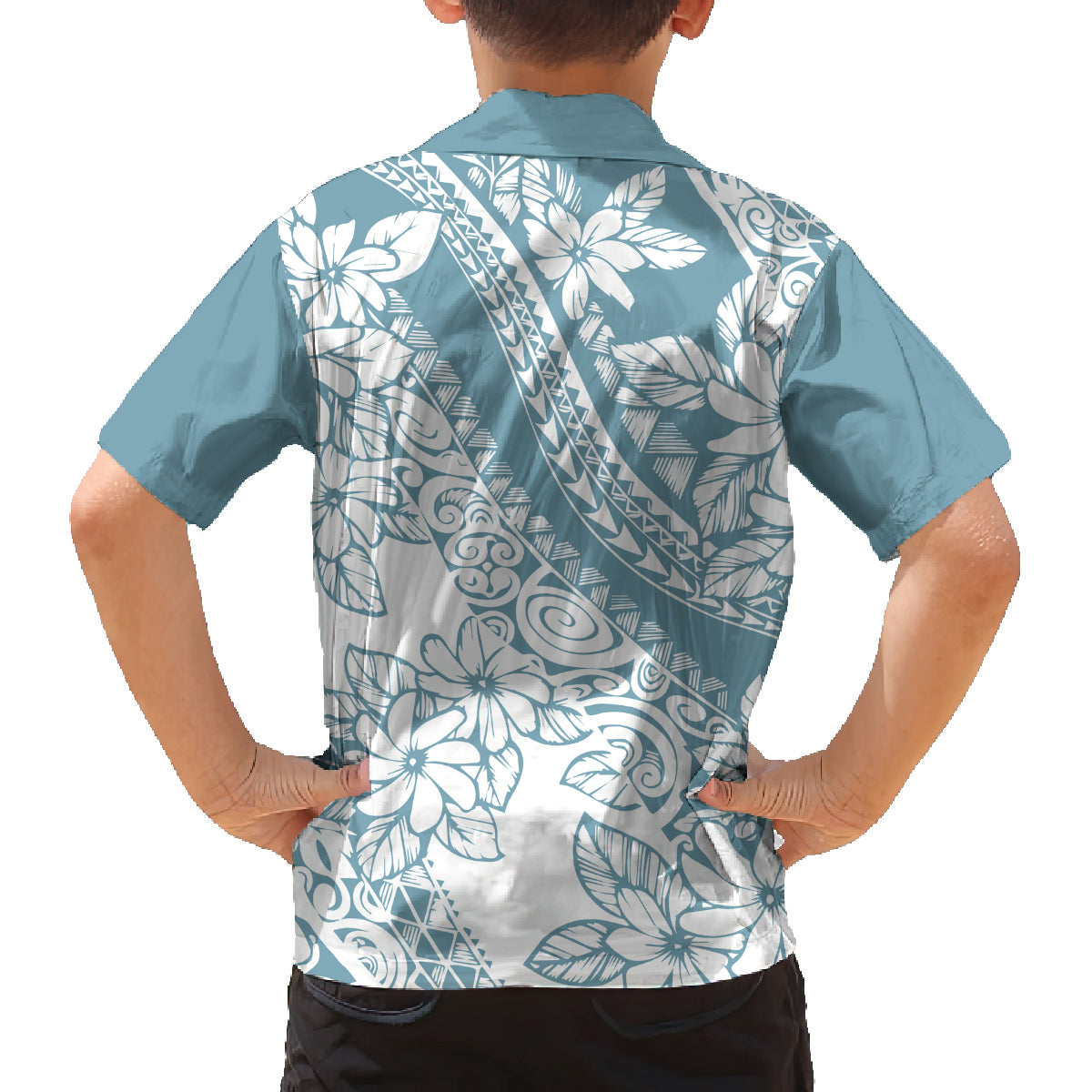 Polynesia Family Matching Puletasi Dress and Hawaiian Shirt Polynesian Tropical Flowers Blue Pastel Vibes LT14 - Polynesian Pride