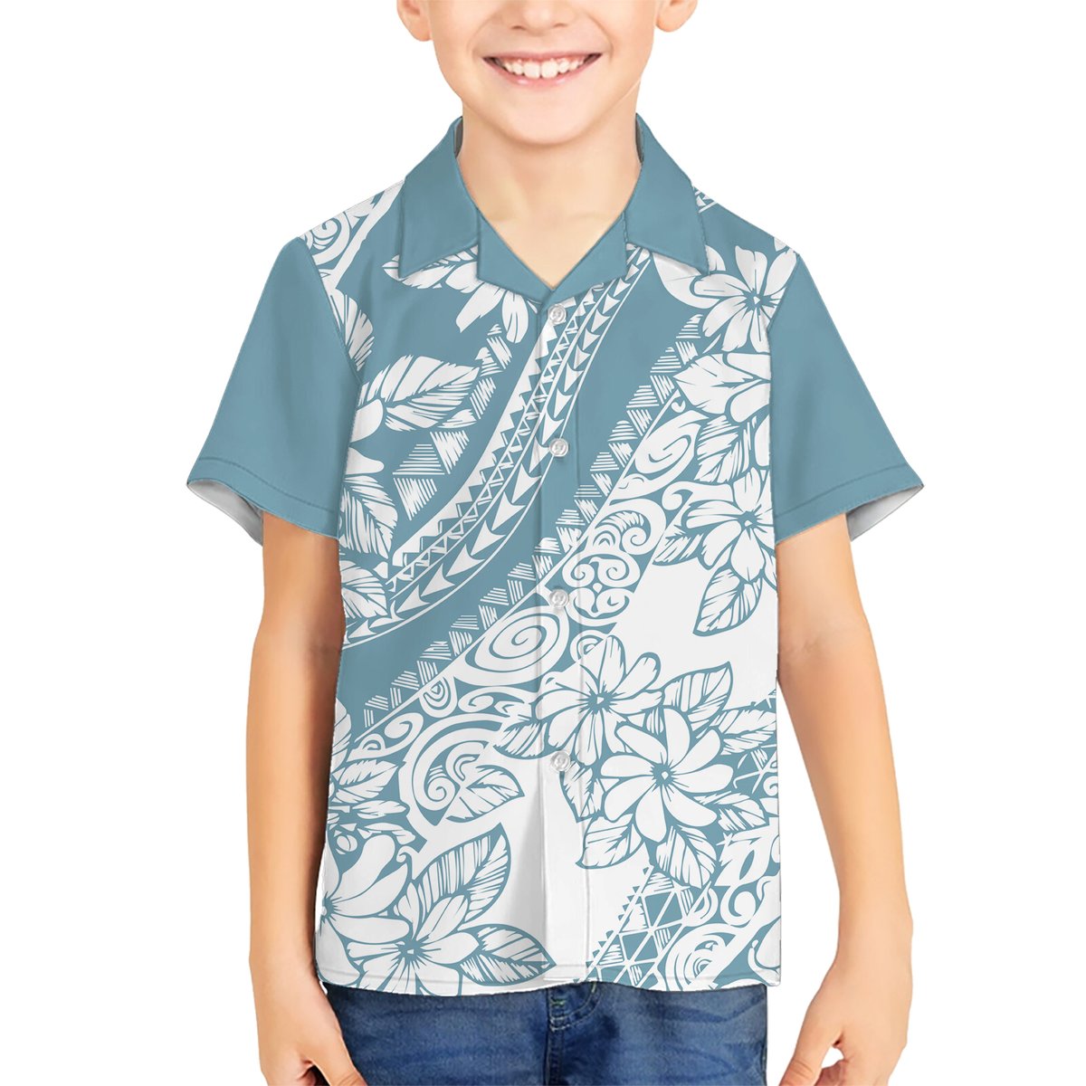 Polynesia Hawaiian Shirt Polynesian Tropical Flowers Blue Pastel Vibes LT14 - Polynesian Pride