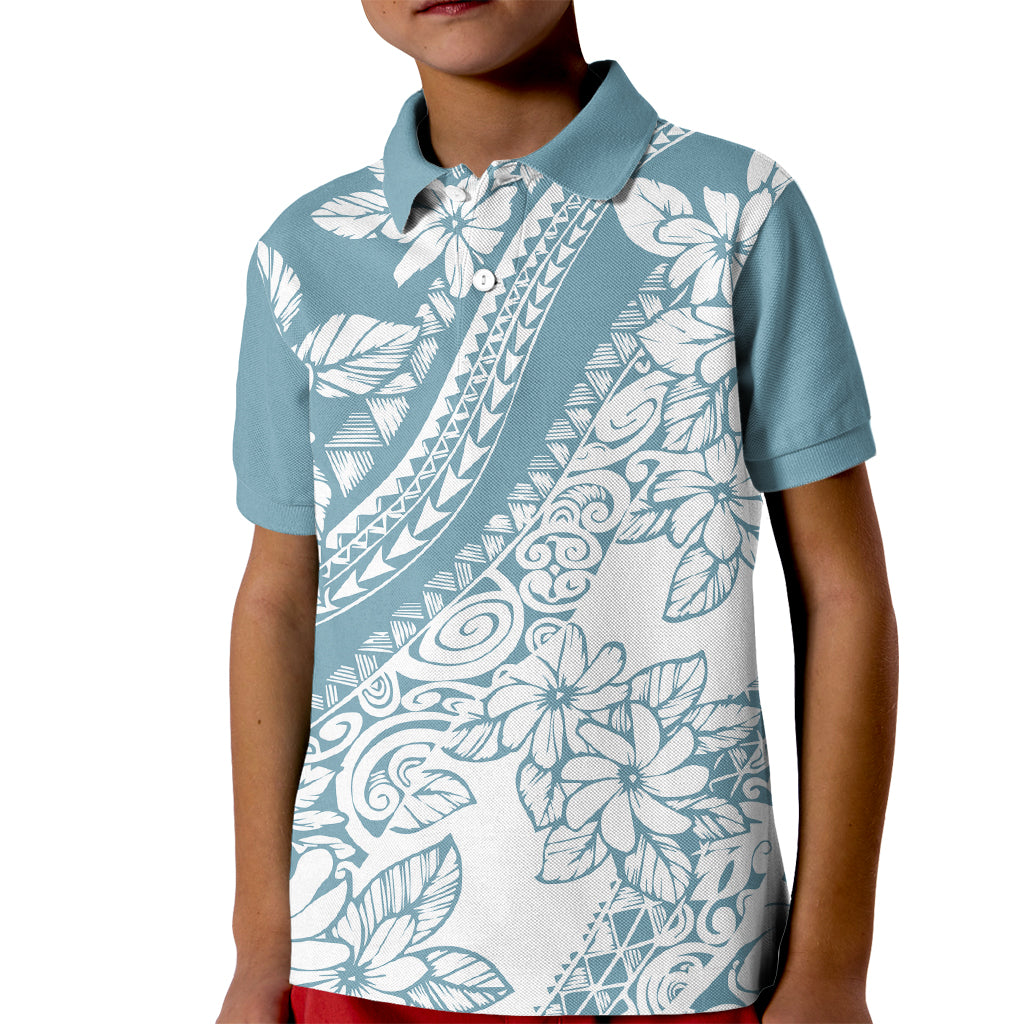 Polynesia Kid Polo Shirt Polynesian Tropical Flowers Blue Pastel Vibes LT14 Kid Blue - Polynesian Pride