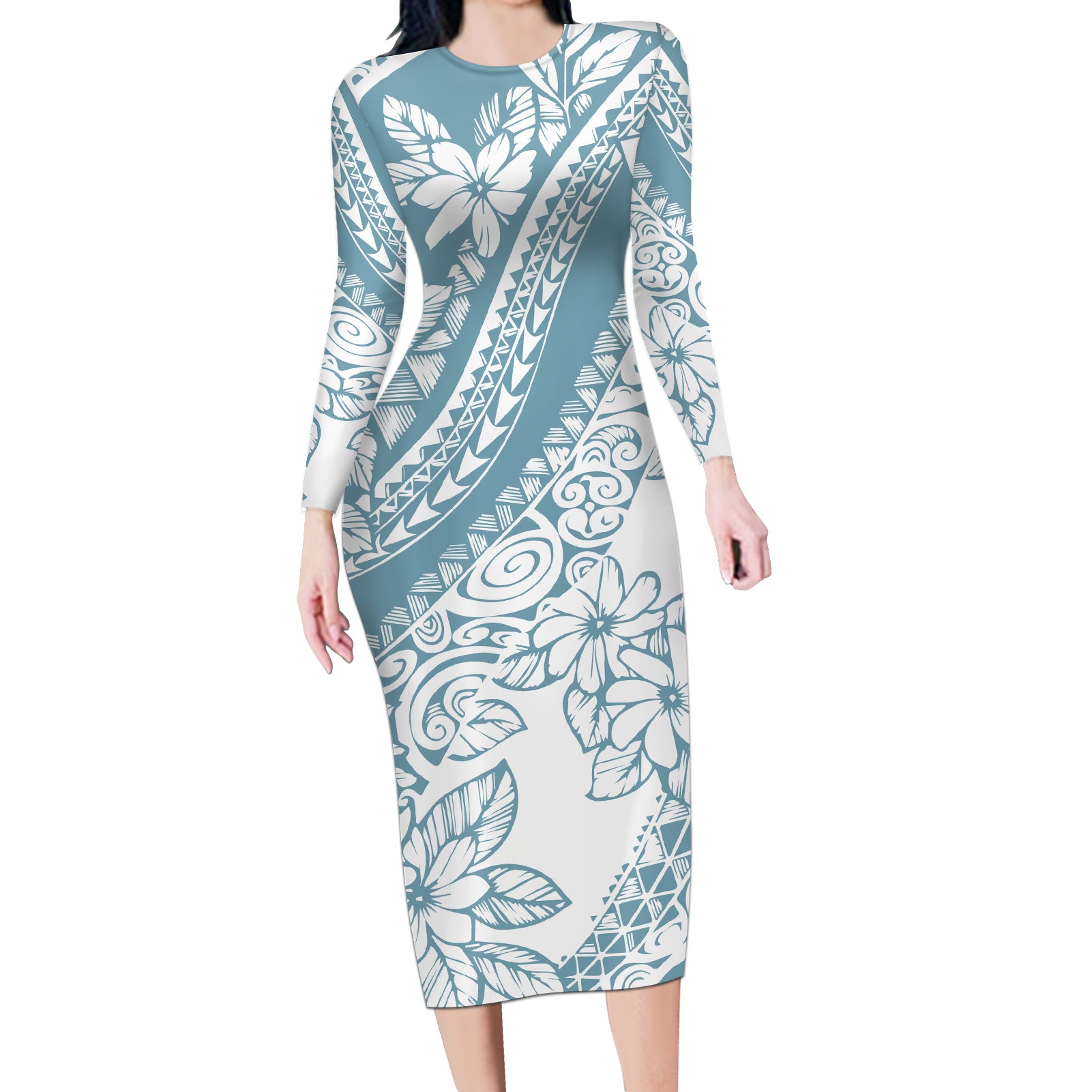 polynesia-long-sleeve-bodycon-dress-polynesian-tropical-flowers-blue-pastel-vibes