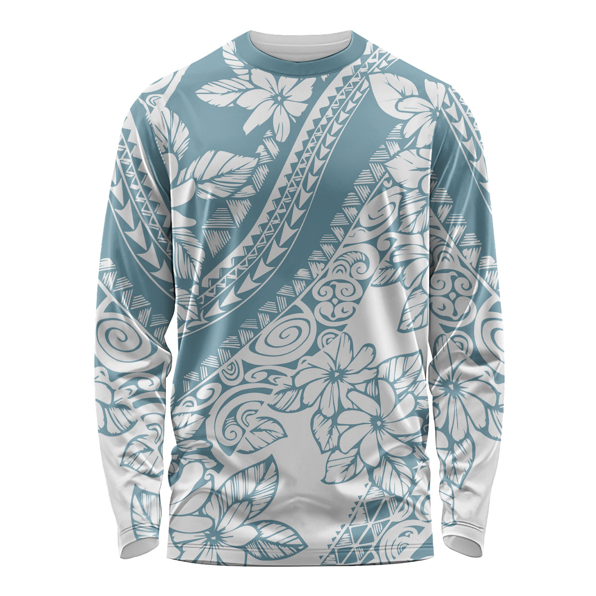 Polynesia Long Sleeve Shirt Polynesian Tropical Flowers Blue Pastel Vibes LT14 Unisex Blue - Polynesian Pride