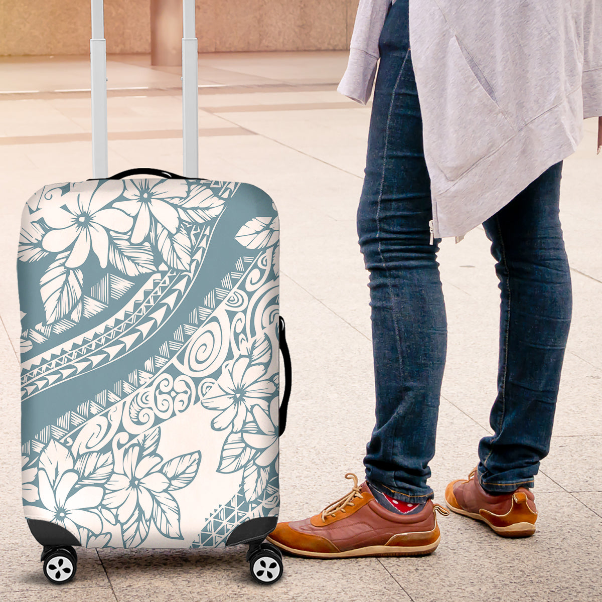 Polynesia Luggage Cover Polynesian Tropical Flowers Blue Pastel Vibes LT14 Blue - Polynesian Pride