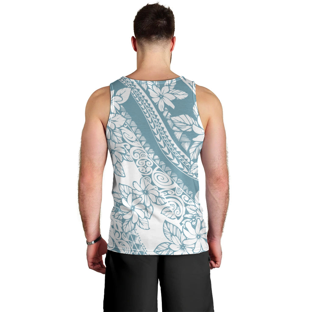 Polynesia Men Tank Top Polynesian Tropical Flowers Blue Pastel Vibes LT14 - Polynesian Pride