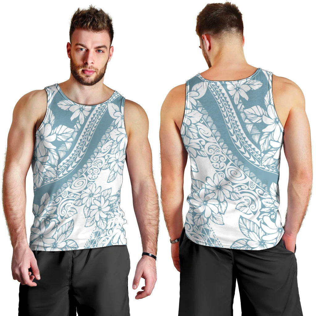 Polynesia Men Tank Top Polynesian Tropical Flowers Blue Pastel Vibes LT14 - Polynesian Pride