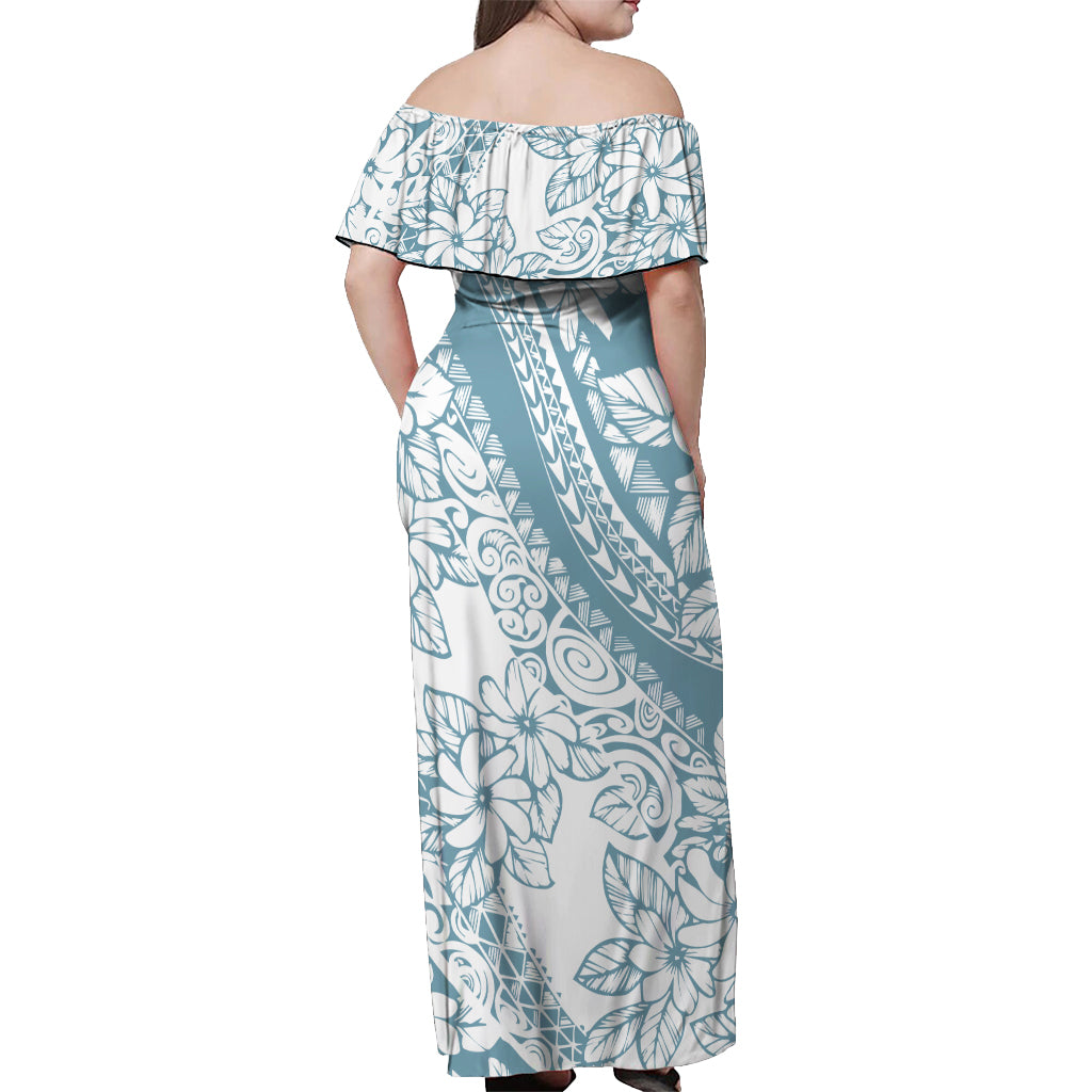 Polynesia Off Shoulder Maxi Dress Polynesian Tropical Flowers Blue Pastel Vibes LT14 - Polynesian Pride