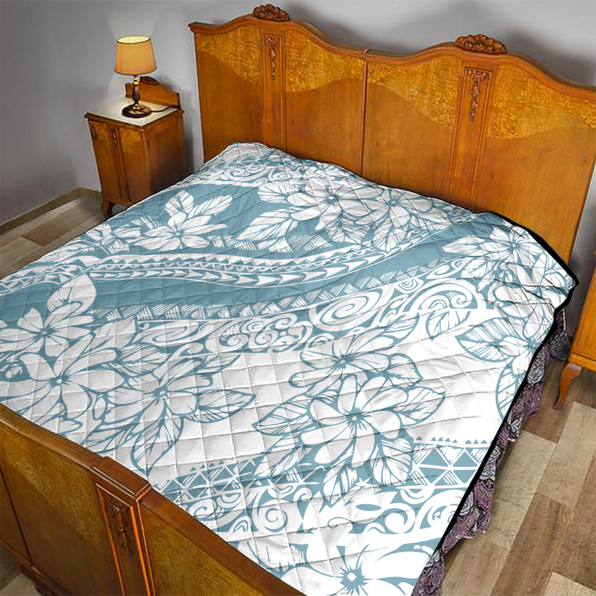 Polynesia Quilt Polynesian Tropical Flowers Blue Pastel Vibes LT14 - Polynesian Pride