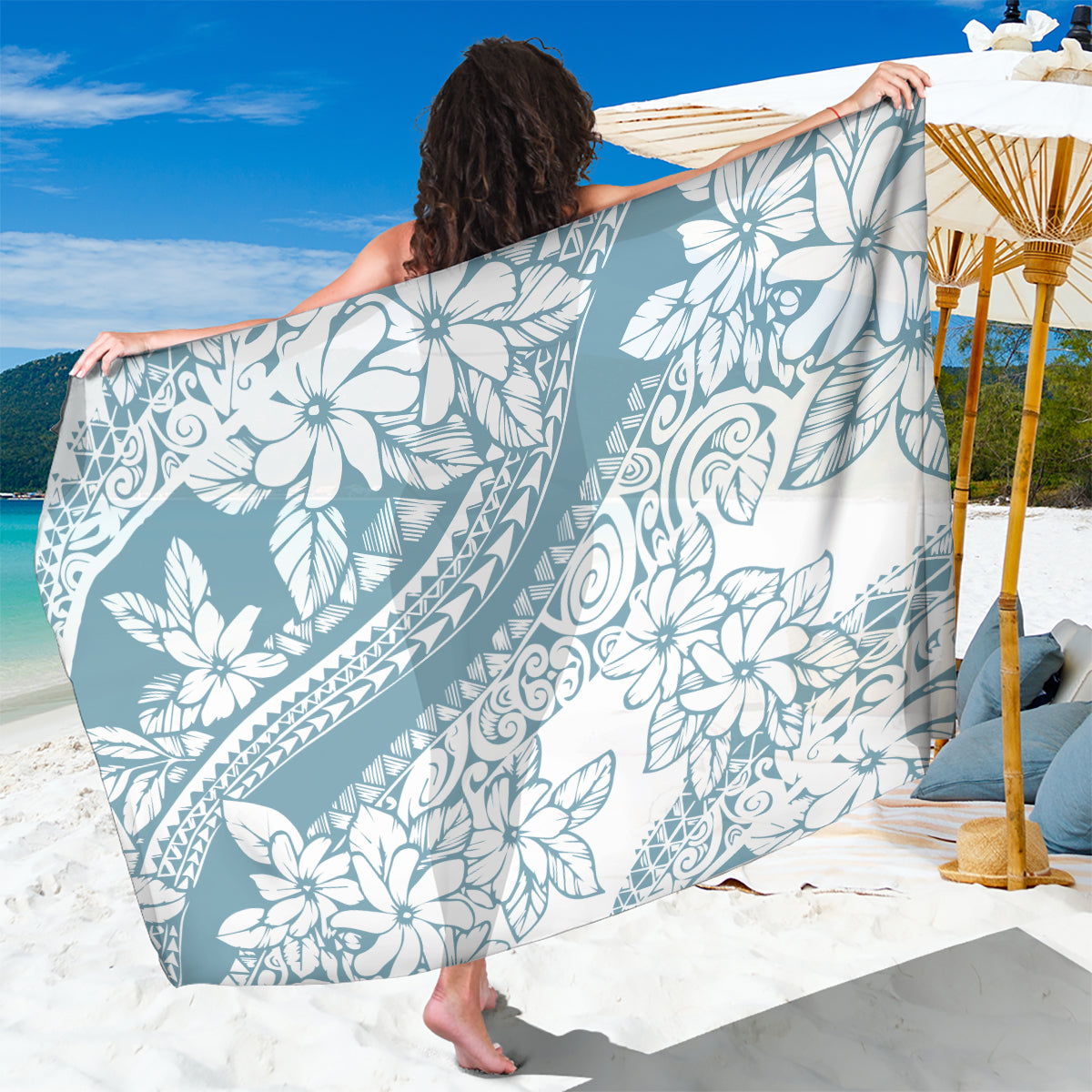 Polynesia Sarong Polynesian Tropical Flowers Blue Pastel Vibes LT14 One Size 44 x 66 inches Blue - Polynesian Pride