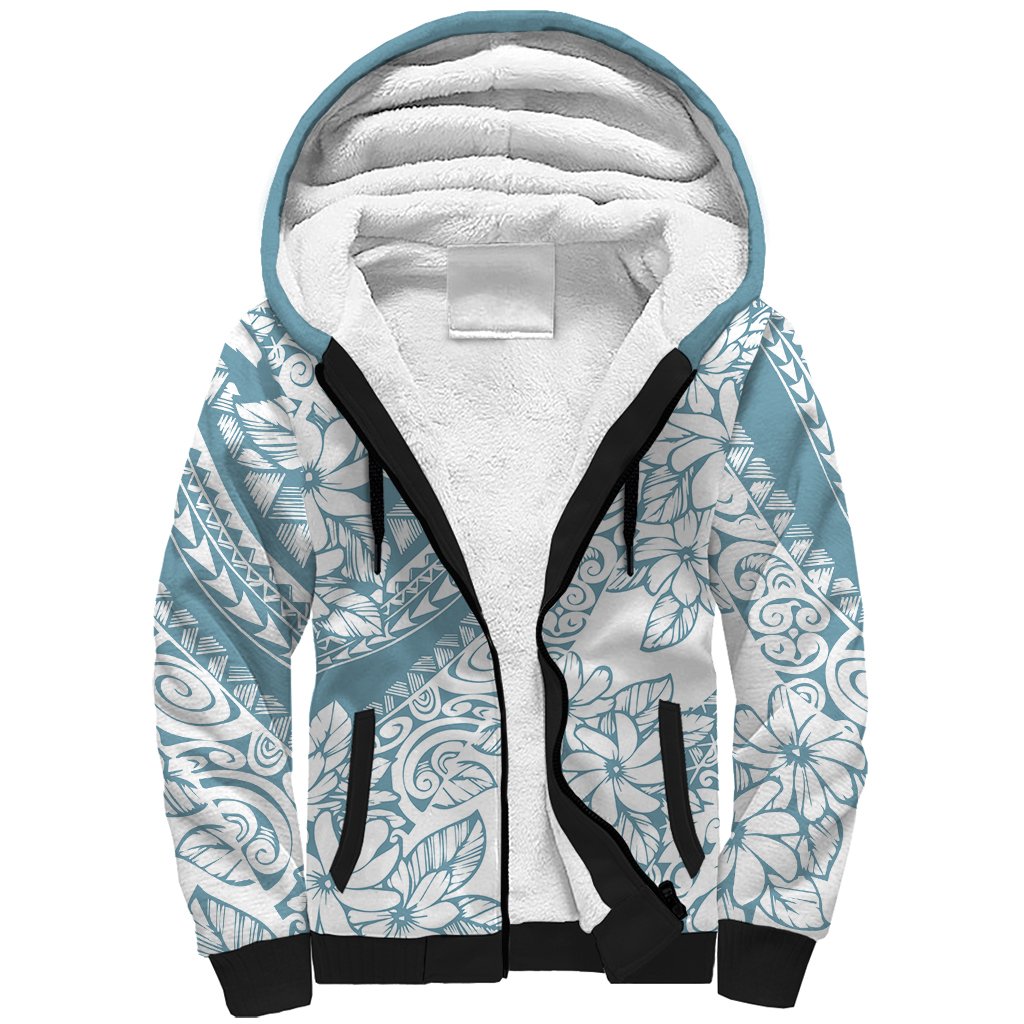 Polynesia Sherpa Hoodie Polynesian Tropical Flowers Blue Pastel Vibes LT14 Unisex Blue - Polynesian Pride