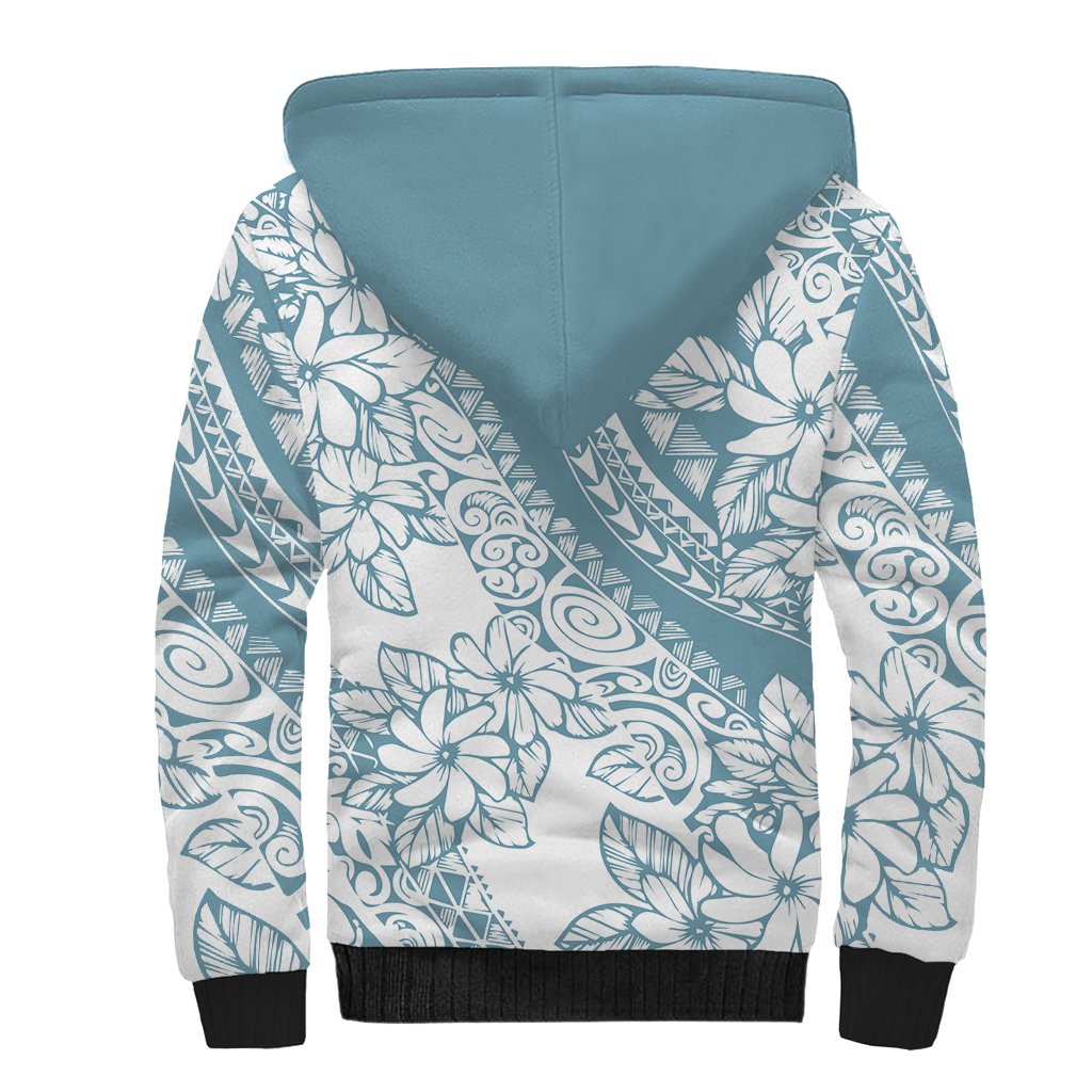 Polynesia Sherpa Hoodie Polynesian Tropical Flowers Blue Pastel Vibes LT14 - Polynesian Pride