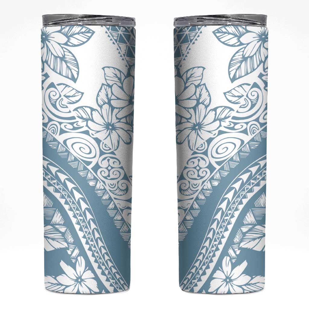 Polynesia Skinny Tumbler Polynesian Tropical Flowers Blue Pastel Vibes