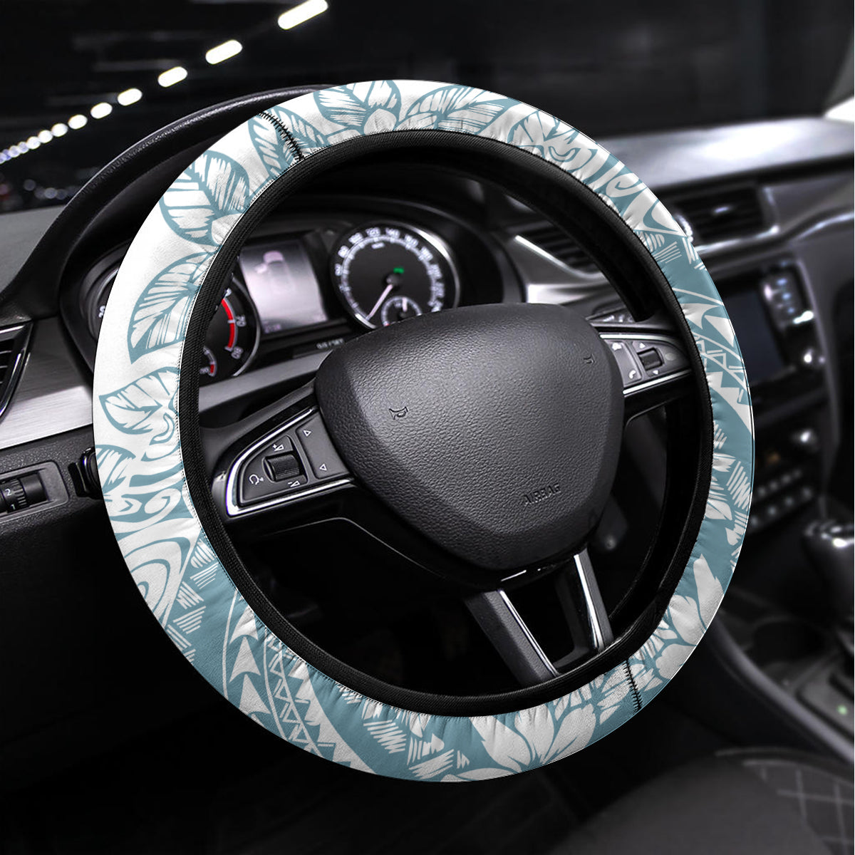 Polynesia Steering Wheel Cover Polynesian Tropical Flowers Blue Pastel Vibes LT14 Universal Fit Blue - Polynesian Pride