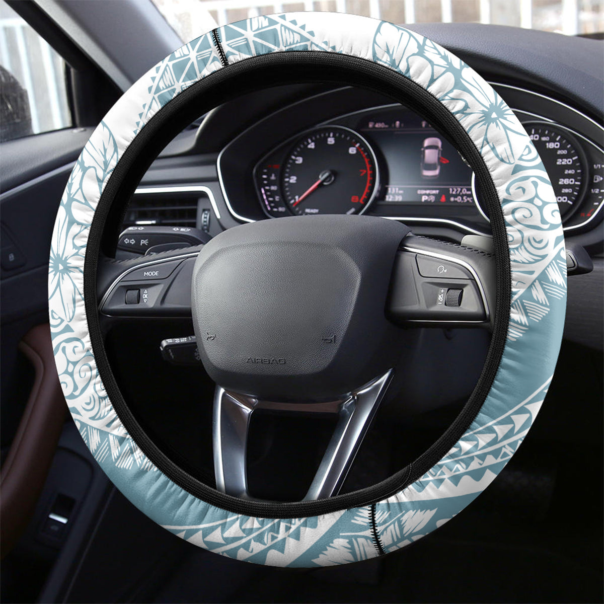 Polynesia Steering Wheel Cover Polynesian Tropical Flowers Blue Pastel Vibes LT14 - Polynesian Pride
