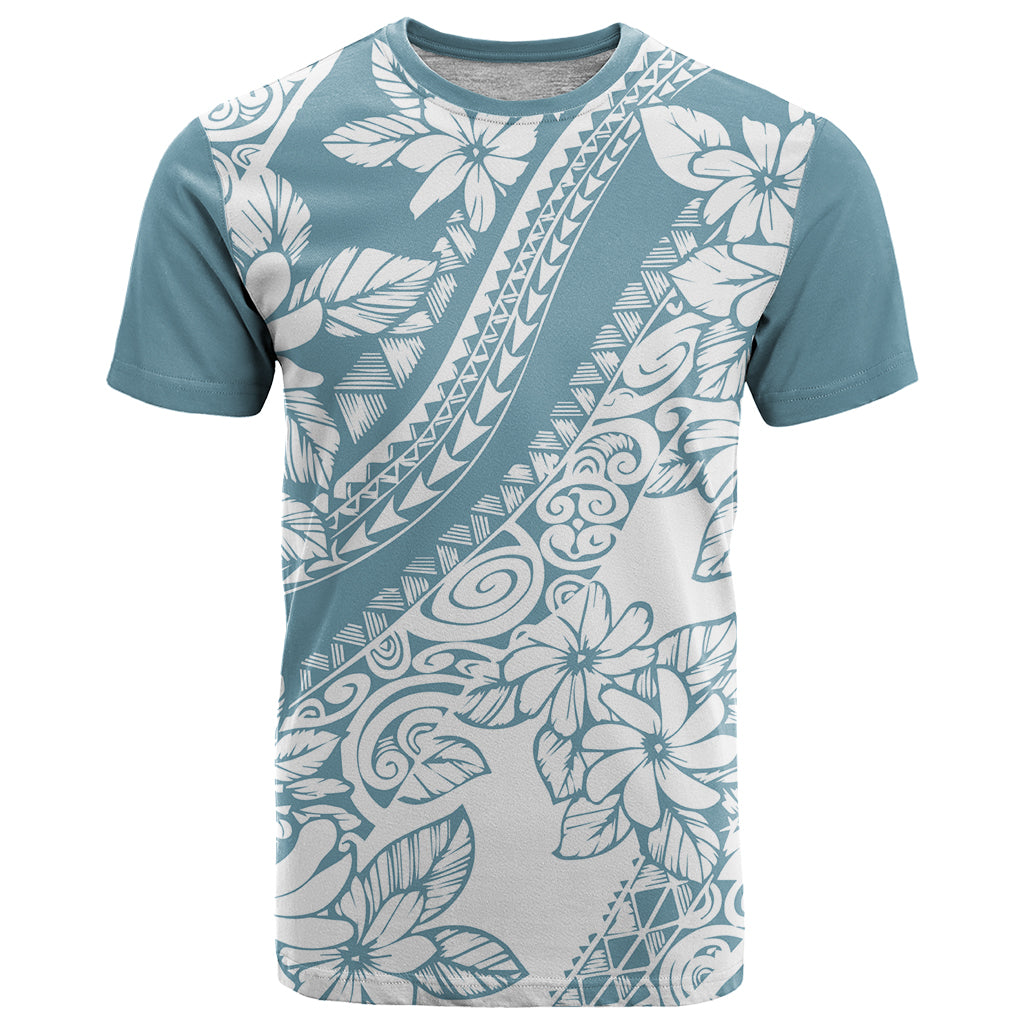 Polynesia T Shirt Polynesian Tropical Flowers Blue Pastel Vibes LT14 Blue - Polynesian Pride