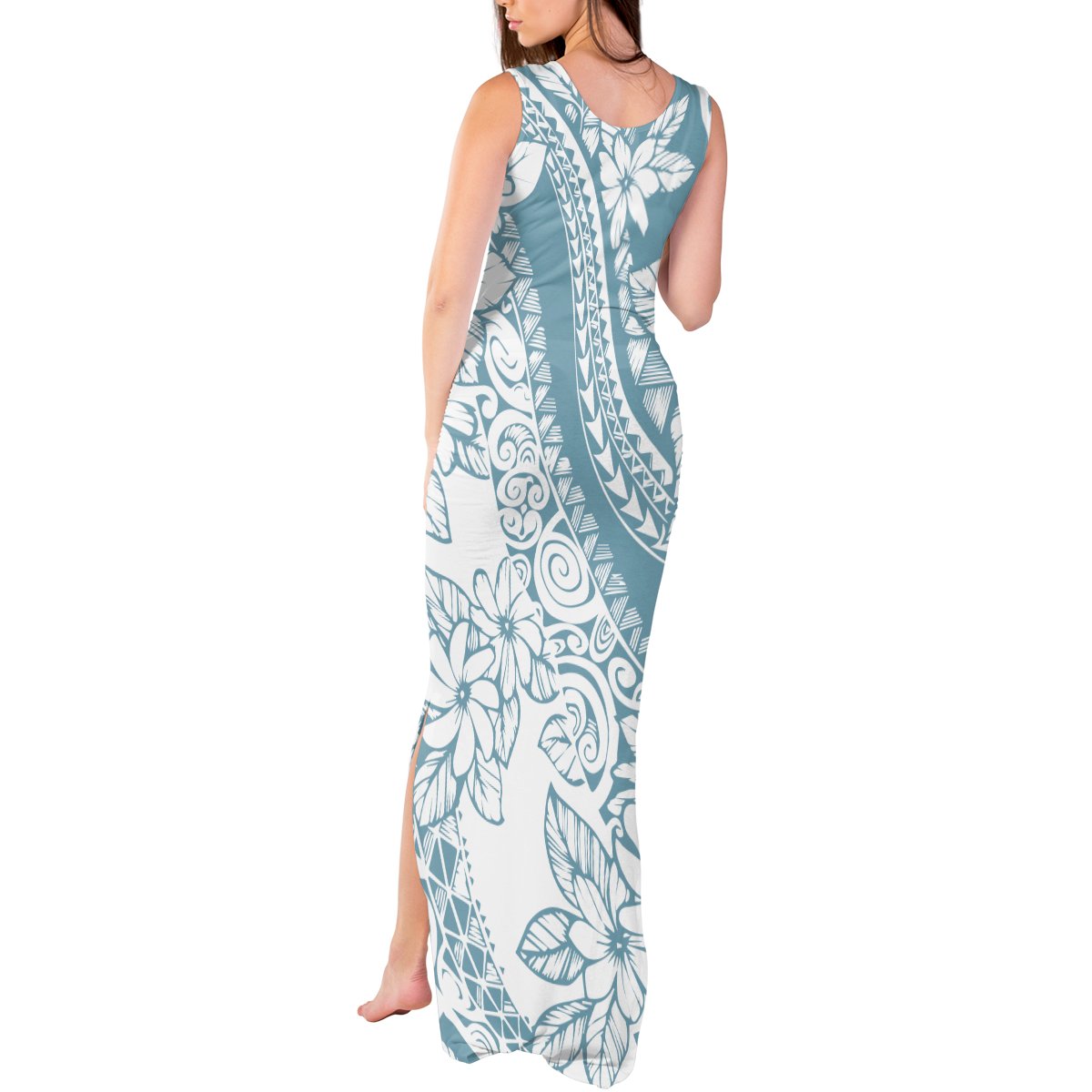 Polynesia Tank Maxi Dress Polynesian Tropical Flowers Blue Pastel Vibes LT14 - Polynesian Pride