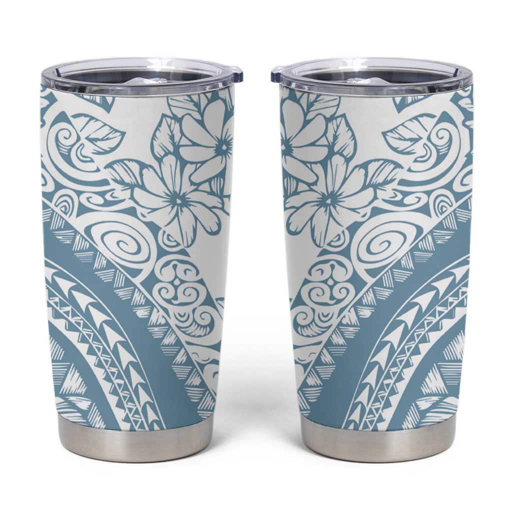 Polynesia Tumbler Cup Polynesian Tropical Flowers Blue Pastel Vibes