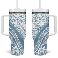 Polynesia Tumbler With Handle Polynesian Tropical Flowers Blue Pastel Vibes