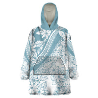 Polynesia Wearable Blanket Hoodie Polynesian Tropical Flowers Blue Pastel Vibes LT14 One Size Blue - Polynesian Pride