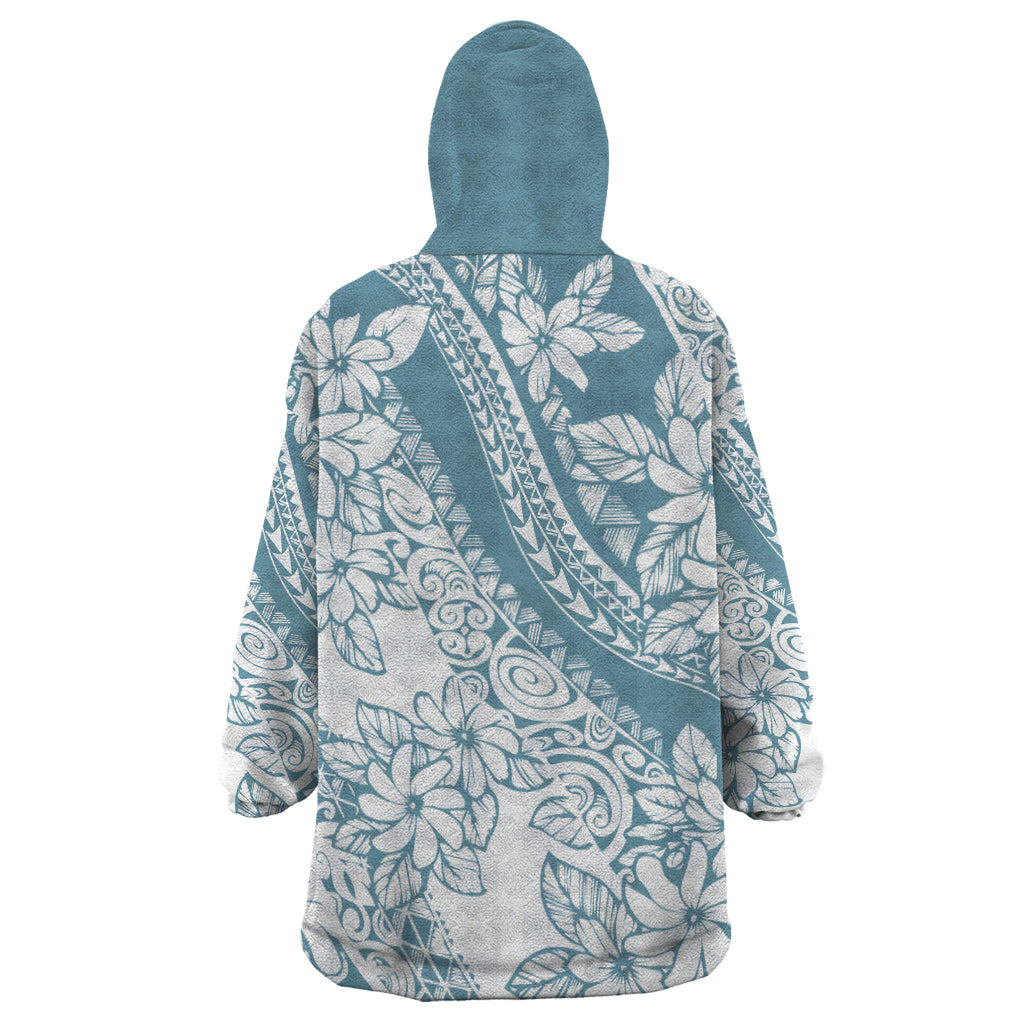 Polynesia Wearable Blanket Hoodie Polynesian Tropical Flowers Blue Pastel Vibes LT14 - Polynesian Pride