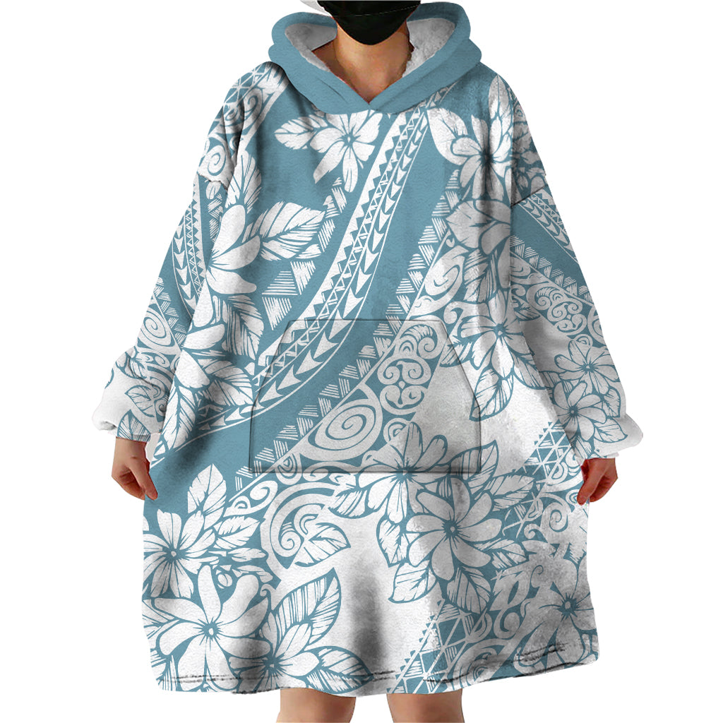 Polynesia Wearable Blanket Hoodie Polynesian Tropical Flowers Blue Pastel Vibes LT14 - Polynesian Pride