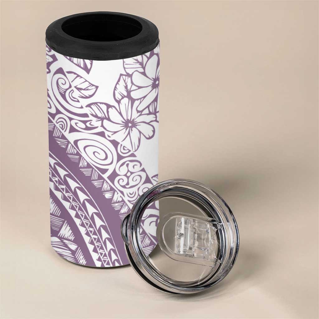 Polynesia 4 in 1 Can Cooler Tumbler Polynesian Tropical Flowers Purple Pastel Vibes