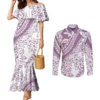 Polynesia Couples Matching Mermaid Dress and Long Sleeve Button Shirts Polynesian Tropical Flowers Purple Pastel Vibes LT14 Purple - Polynesian Pride