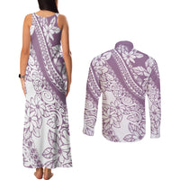 Polynesia Couples Matching Tank Maxi Dress and Long Sleeve Button Shirts Polynesian Tropical Flowers Purple Pastel Vibes LT14 - Polynesian Pride