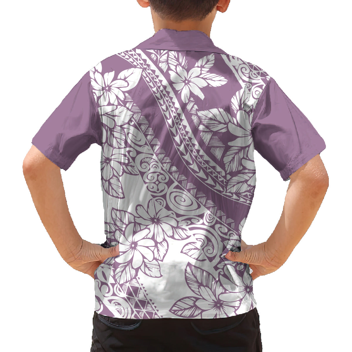 polynesia-family-matching-off-shoulder-long-sleeve-dress-and-hawaiian-shirt-polynesian-tropical-flowers-purple-pastel-vibes