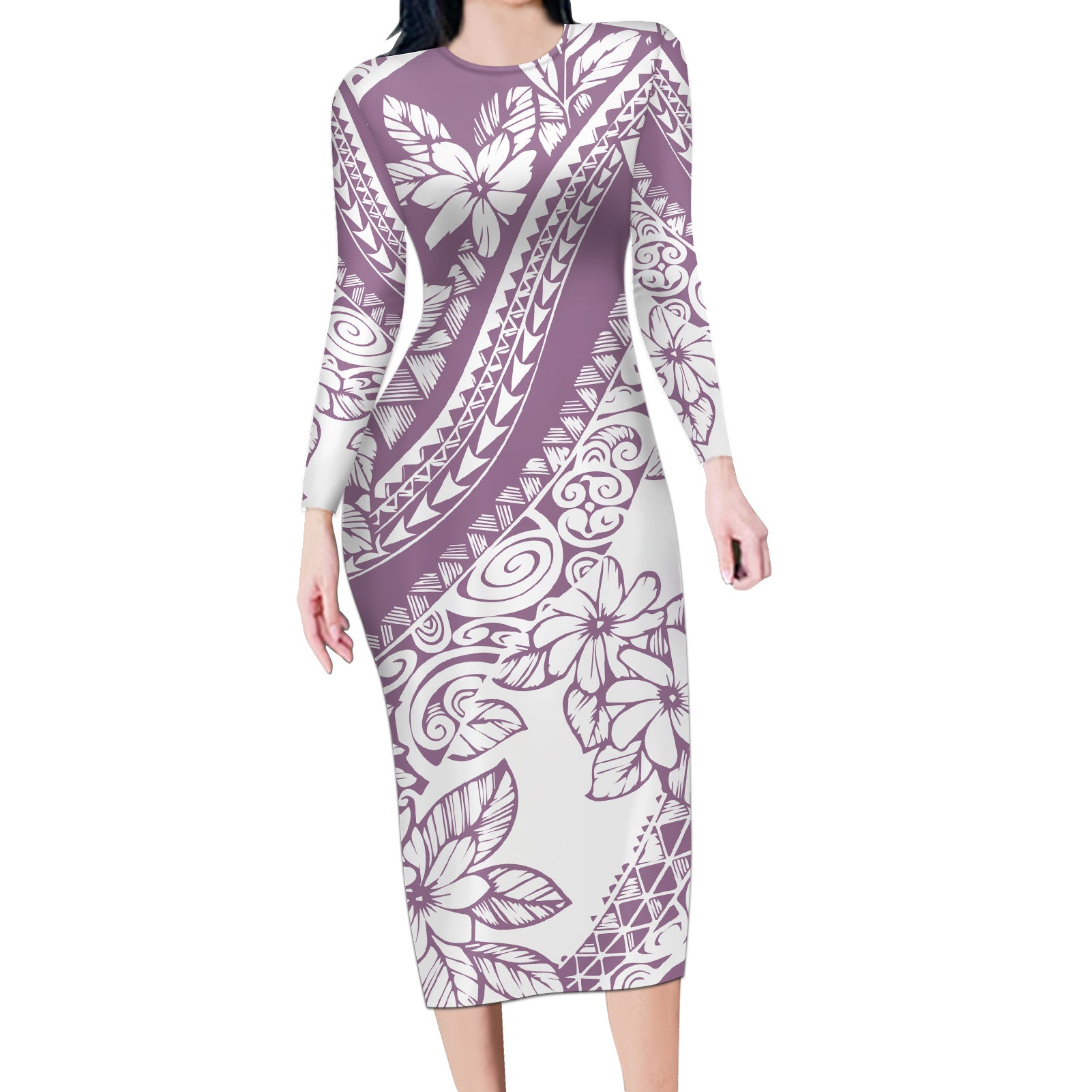 polynesia-long-sleeve-bodycon-dress-polynesian-tropical-flowers-purple-pastel-vibes