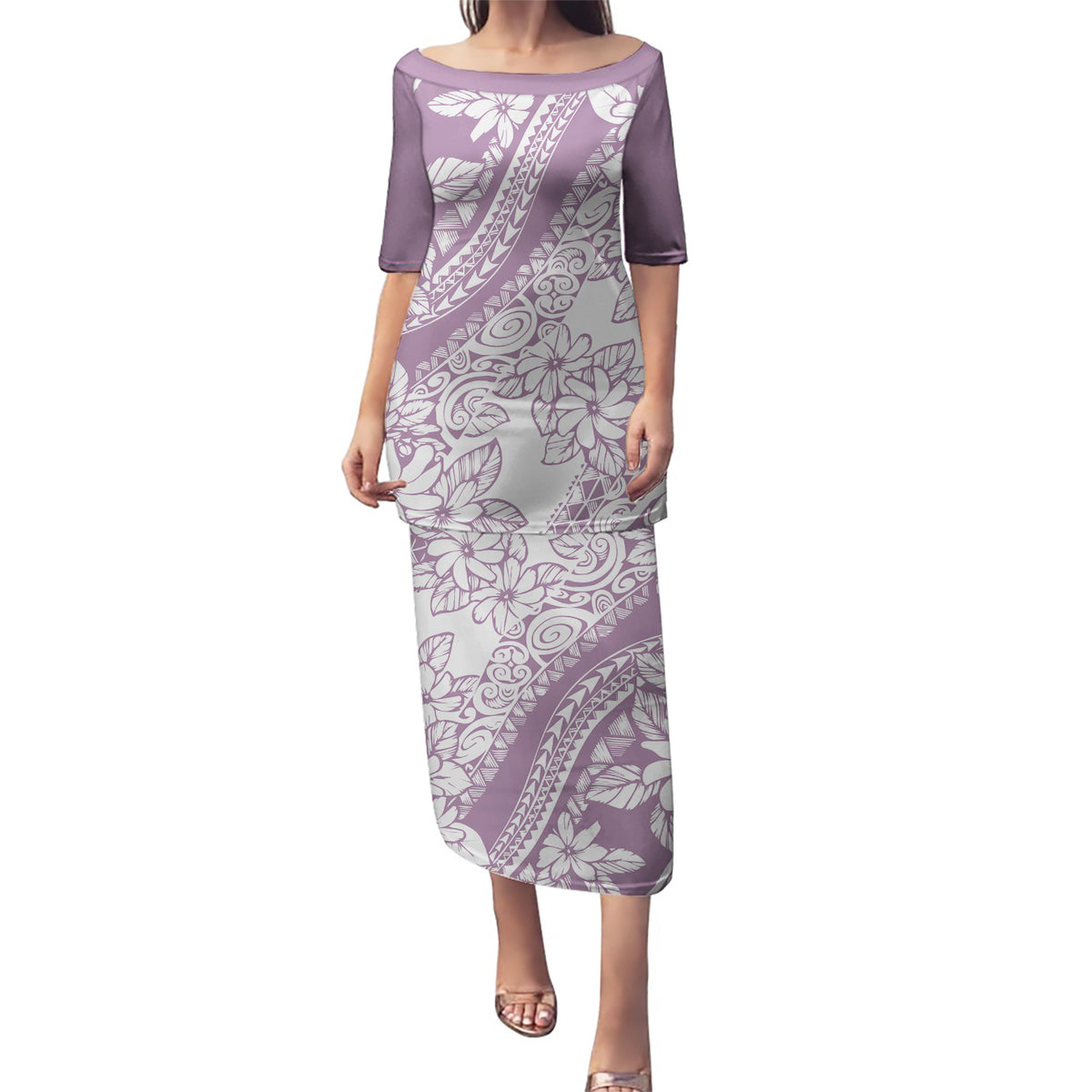 Polynesia Puletasi Polynesian Tropical Flowers Purple Pastel Vibes LT14 Long Dress Purple - Polynesian Pride