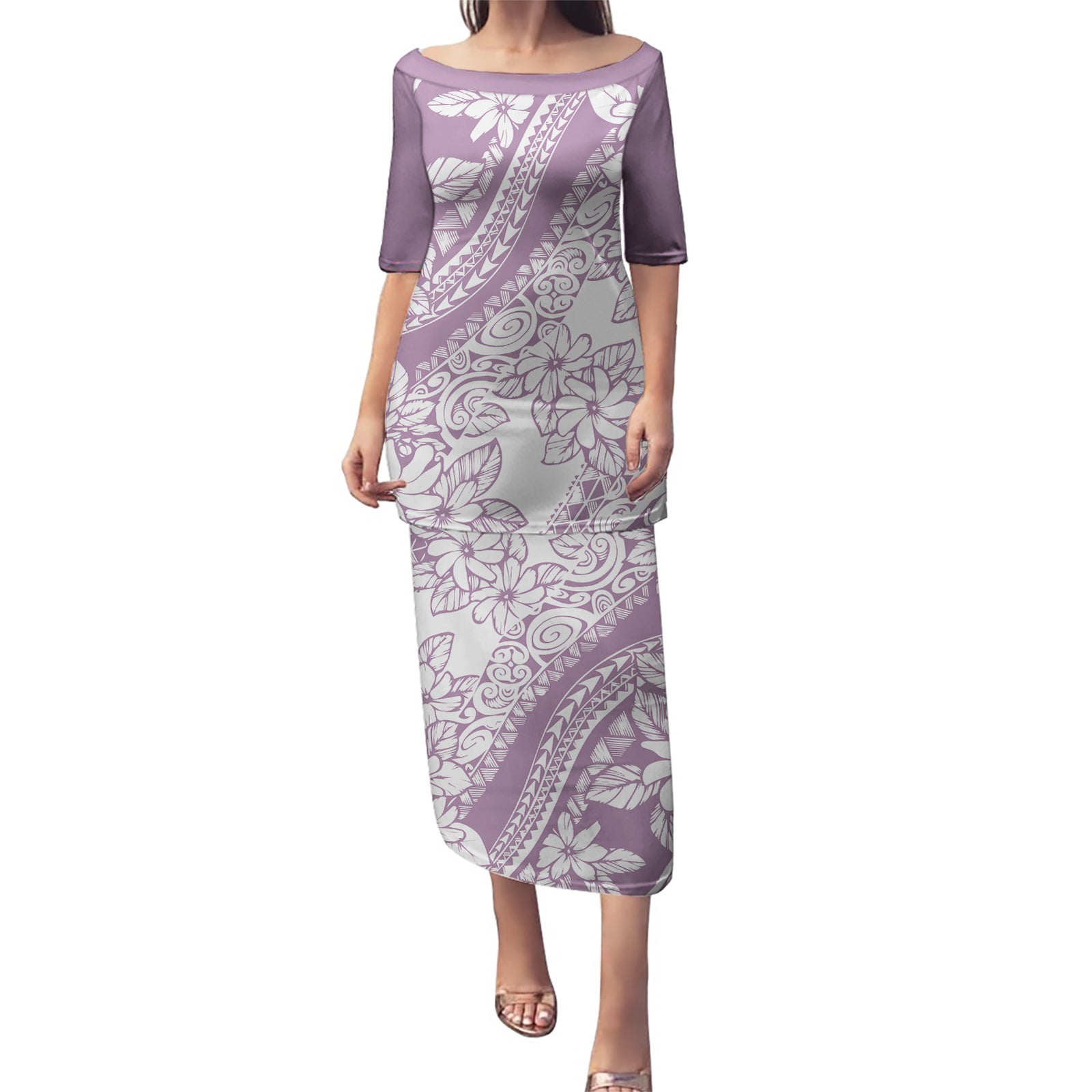 Polynesia Puletasi Polynesian Tropical Flowers Purple Pastel Vibes LT14 Long Dress Purple - Polynesian Pride