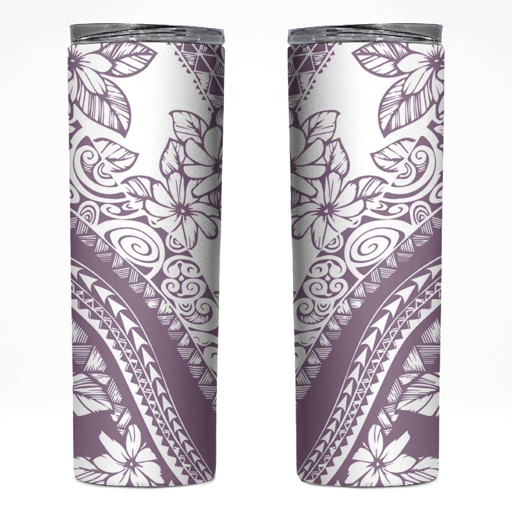 Polynesia Skinny Tumbler Polynesian Tropical Flowers Purple Pastel Vibes