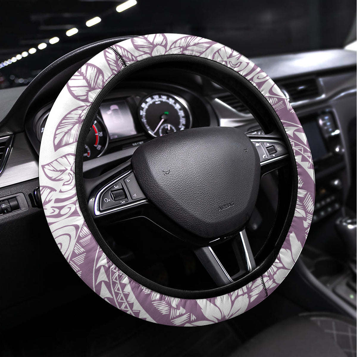 Polynesia Steering Wheel Cover Polynesian Tropical Flowers Purple Pastel Vibes