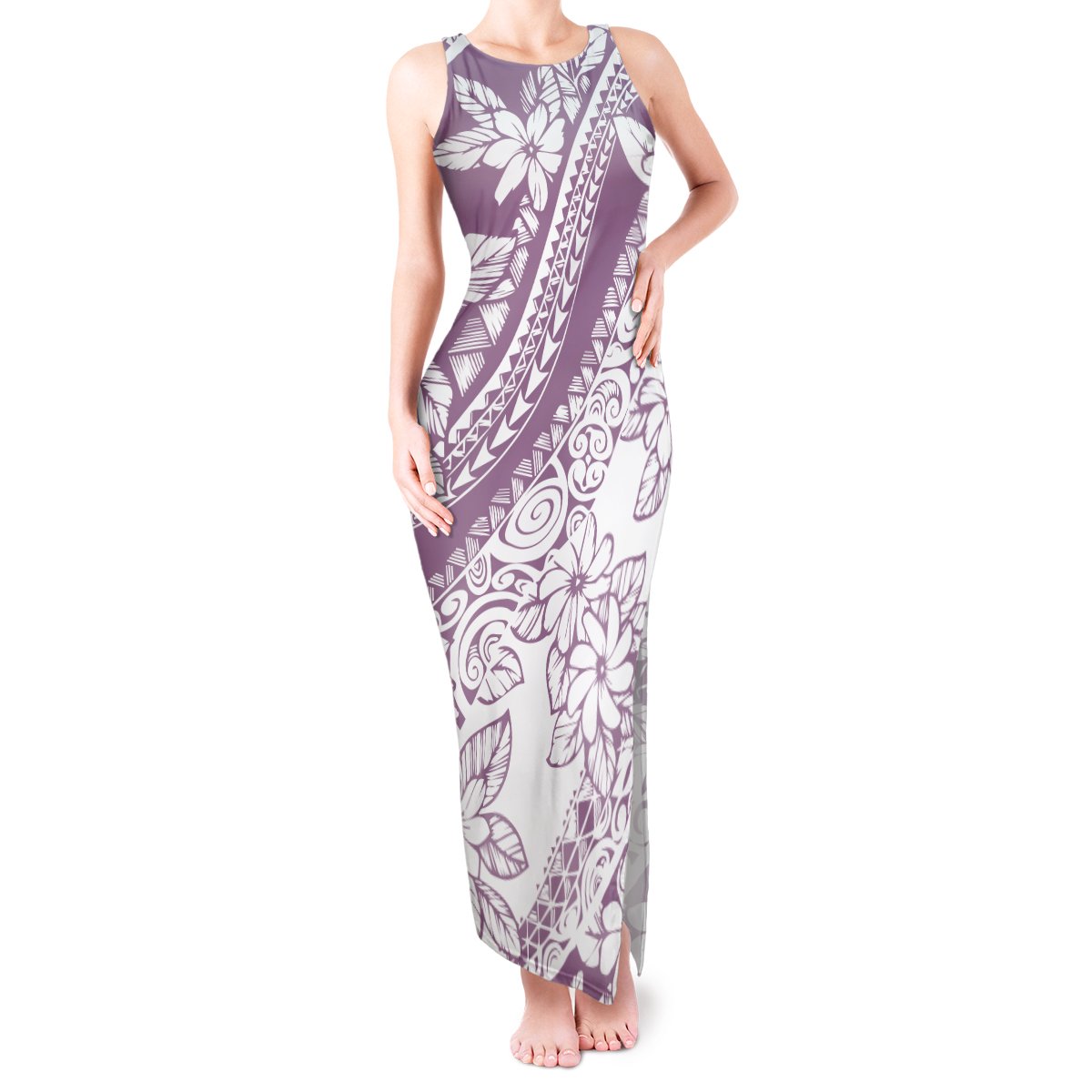 Polynesia Tank Maxi Dress Polynesian Tropical Flowers Purple Pastel Vibes LT14 Women Purple - Polynesian Pride