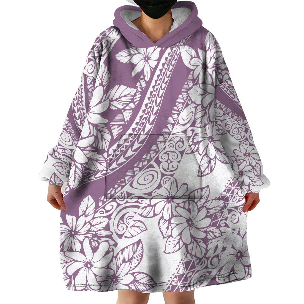 Polynesia Wearable Blanket Hoodie Polynesian Tropical Flowers Purple Pastel Vibes LT14 - Polynesian Pride