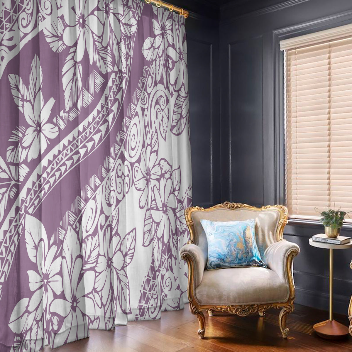 Polynesia Window Curtain Polynesian Tropical Flowers Purple Pastel Vibes LT14 With Hooks Purple - Polynesian Pride