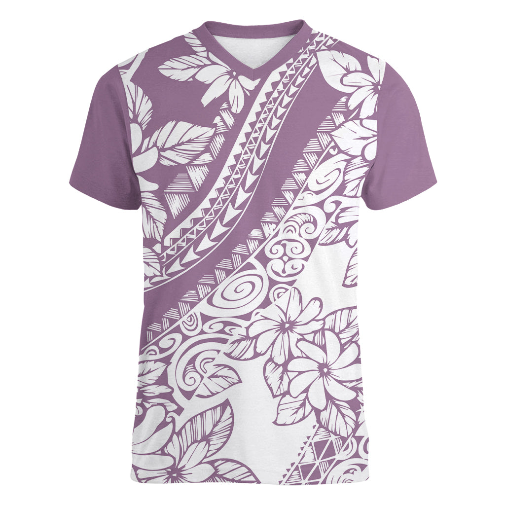 polynesia-women-v-neck-t-shirt-polynesian-tropical-flowers-purple-pastel-vibes