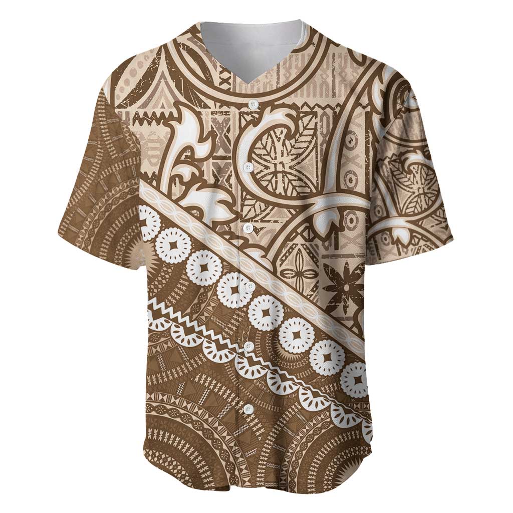 Beige Bula Fiji Baseball Jersey Fijian Language Week Tapa Cloth - Pastel