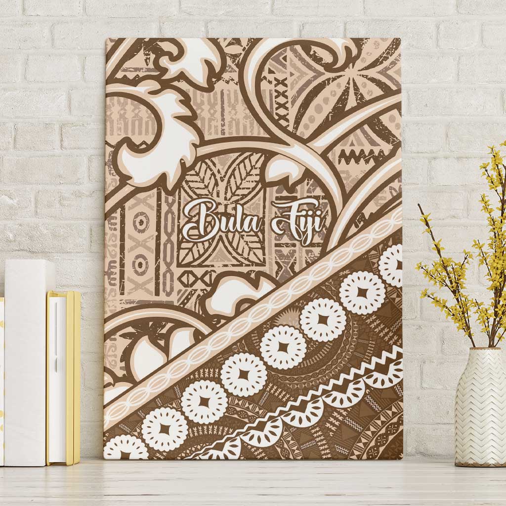 Beige Bula Fiji Canvas Wall Art Fijian Language Week Tapa Cloth - Pastel LT14 Without Frame Beige - Polynesian Pride