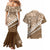 Beige Bula Fiji Couples Matching Mermaid Dress and Hawaiian Shirt Fijian Language Week Tapa Cloth - Pastel