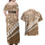 Beige Bula Fiji Couples Matching Off Shoulder Maxi Dress and Hawaiian Shirt Fijian Language Week Tapa Cloth - Pastel