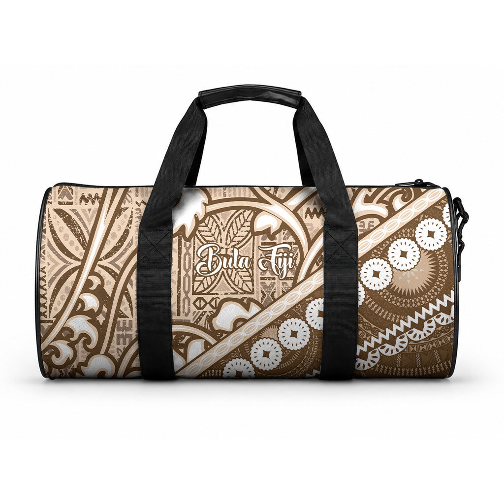 Beige Bula Fiji Duffle Bag Fijian Language Week Tapa Cloth - Pastel LT14 One size Beige - Polynesian Pride
