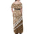 Beige Bula Fiji Family Matching Off Shoulder Maxi Dress and Hawaiian Shirt Fijian Language Week Tapa Cloth - Pastel