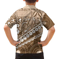 Beige Bula Fiji Family Matching Puletasi and Hawaiian Shirt Fijian Language Week Tapa Cloth - Pastel LT14 - Polynesian Pride