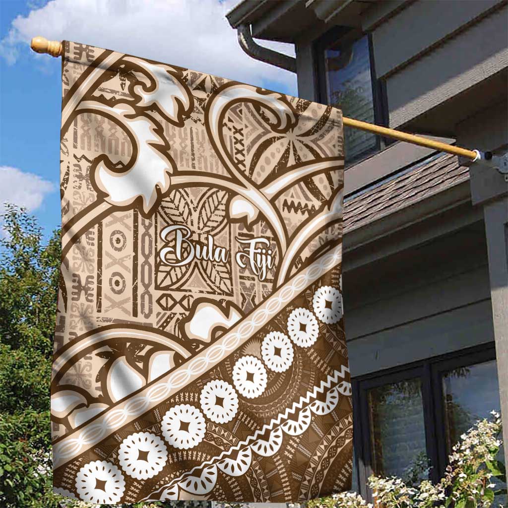 Beige Bula Fiji Garden Flag Fijian Language Week Tapa Cloth - Pastel LT14 - Polynesian Pride