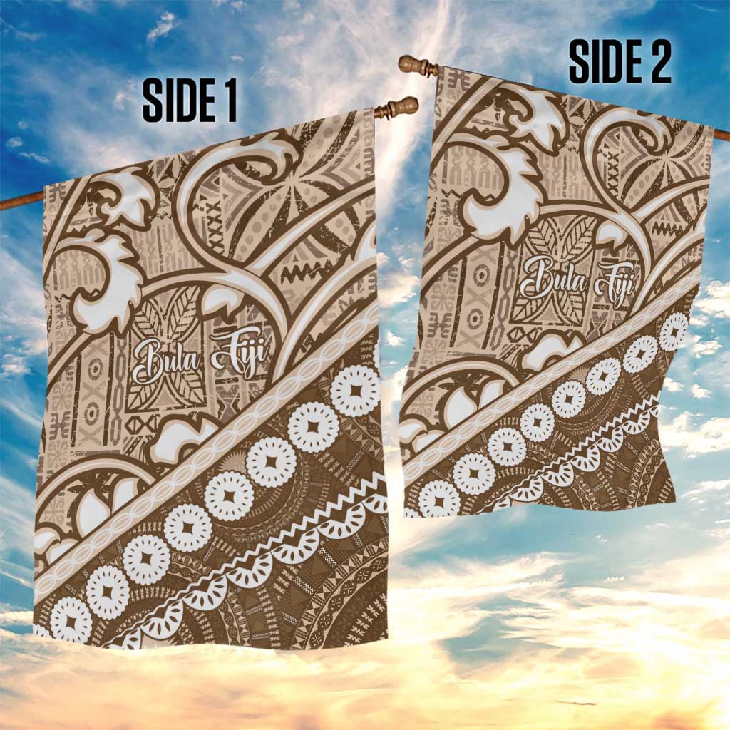Beige Bula Fiji Garden Flag Fijian Language Week Tapa Cloth - Pastel LT14 - Polynesian Pride