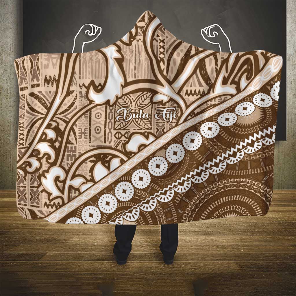 Beige Bula Fiji Hooded Blanket Fijian Language Week Tapa Cloth - Pastel LT14 - Polynesian Pride