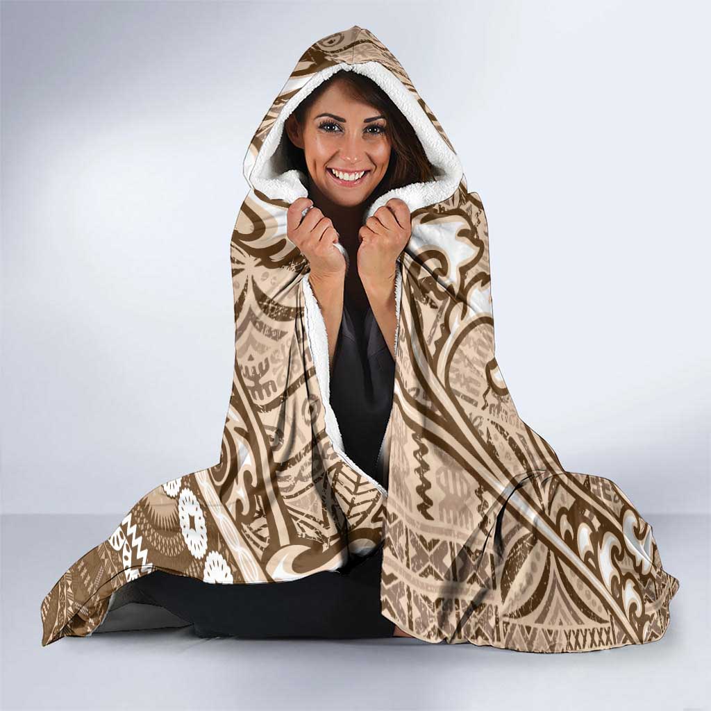 Beige Bula Fiji Hooded Blanket Fijian Language Week Tapa Cloth - Pastel LT14 - Polynesian Pride