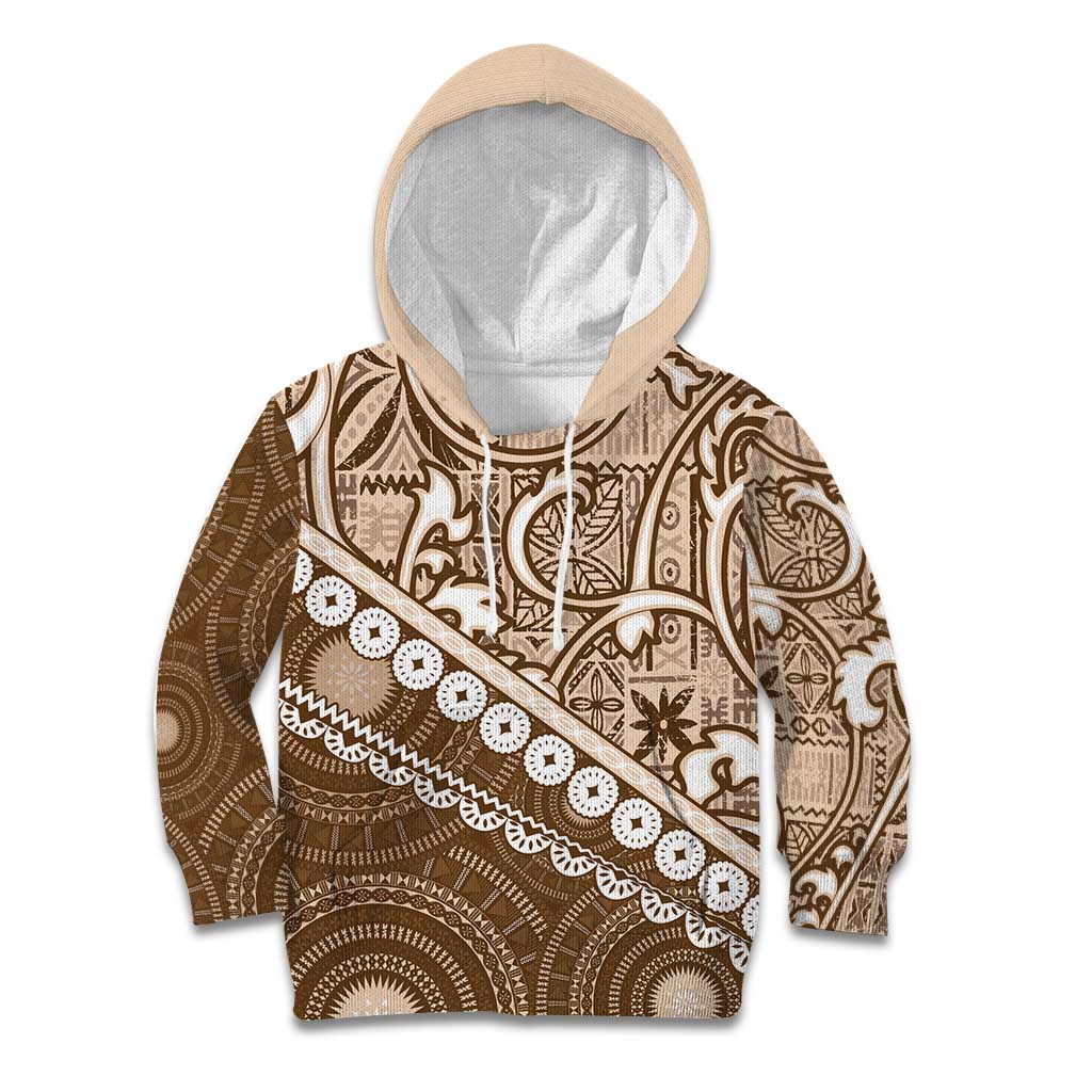 Beige Bula Fiji Kid Hoodie Fijian Language Week Tapa Cloth - Pastel